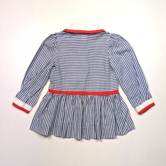 Vintage Youngland Dress Girls Size 18m Stripe Dress Cherry Drop Waist - Picture 3 of 5